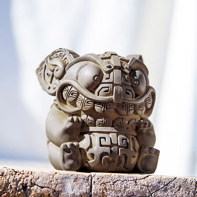 Statue de Buddha Stones, faite main, or, représentant la Bête avalant, en résine coulée rouillée et poudre de fer, pour la décoration intérieure. - image 4