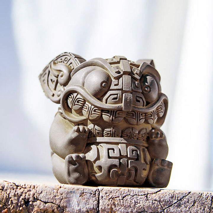 Statue de Buddha Stones, faite main, or, représentant la Bête avalant, en résine coulée rouillée et poudre de fer, pour la décoration intérieure. - image 4