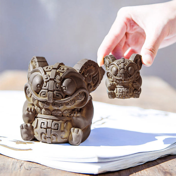 Statue de Buddha Stones, faite main, or, représentant la Bête avalant, en résine coulée rouillée et poudre de fer, pour la décoration intérieure. - image 11