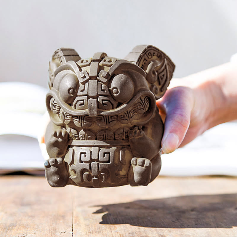 Statue de Buddha Stones, faite main, or, représentant la Bête avalant, en résine coulée rouillée et poudre de fer, pour la décoration intérieure. - image 9