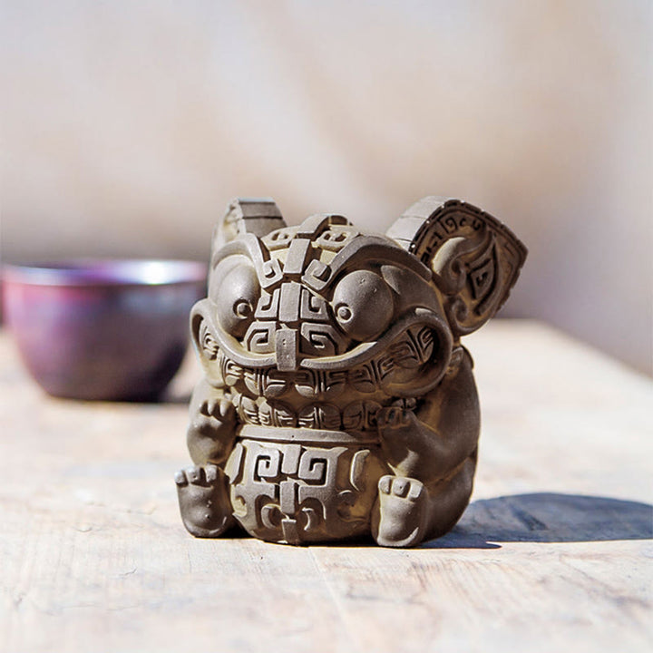 Statue de Buddha Stones, faite main, or, représentant la Bête avalant, en résine coulée rouillée et poudre de fer, pour la décoration intérieure. - image 13