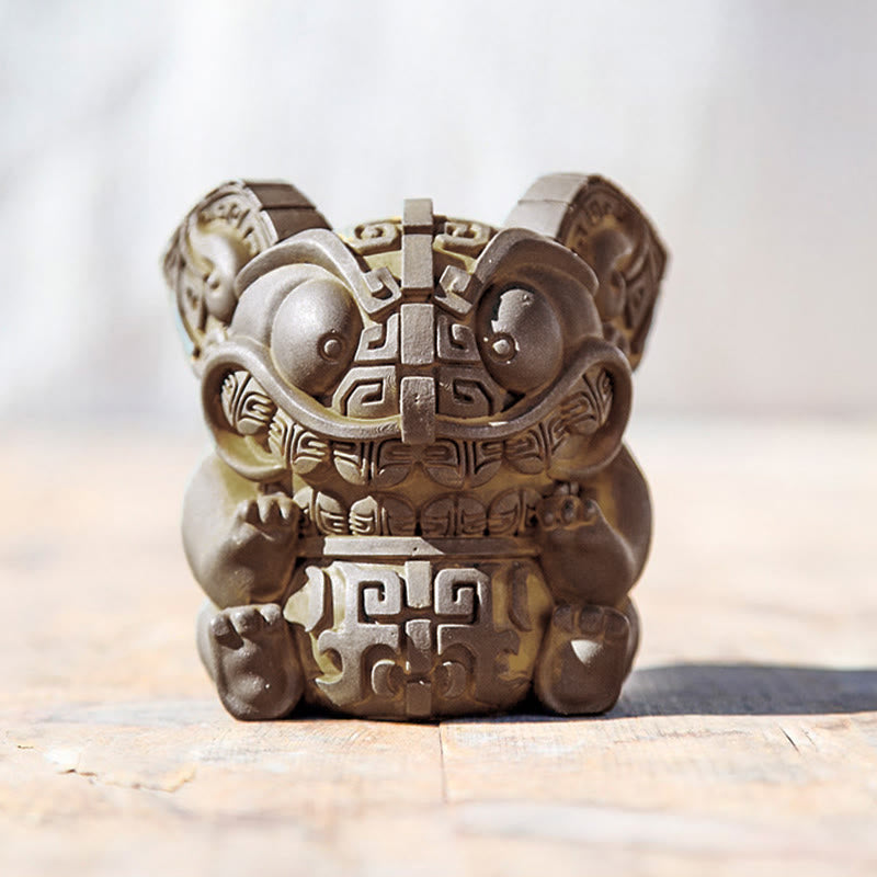 Statue de Buddha Stones, faite main, or, représentant la Bête avalant, en résine coulée rouillée et poudre de fer, pour la décoration intérieure. - image 10