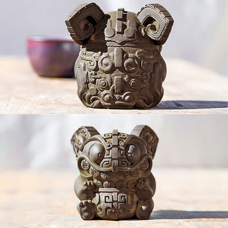 Statue de Buddha Stones, faite main, or, représentant la Bête avalant, en résine coulée rouillée et poudre de fer, pour la décoration intérieure. - image 14