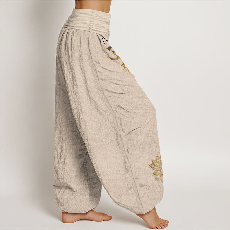 Buddha Stones, symboles Om Dhi, lotus, motif de la main de Bouddha, pantalon harem en coton à taille élastique pour femme - image 12