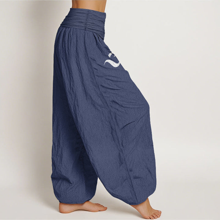 Pantalon harem en pur coton à taille élastique pour femme, orné d'un motif de lotus en fleurs et de Buddha Stones. - image 6
