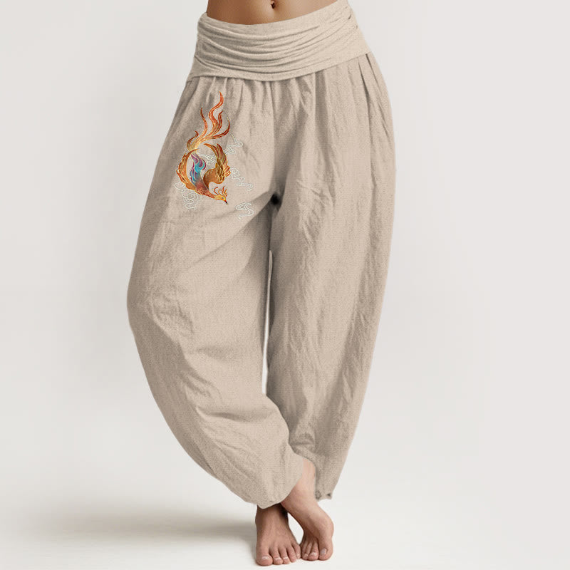 Pantalon harem à taille élastique, en pur coton, motif phénix et nuage porte-bonheur, de la marque Buddha Stones. - Tanné - US16，UK/AU20，EU48 (3XL) - image 11