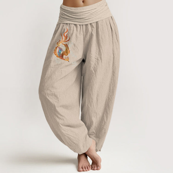 Pantalon harem à taille élastique, en pur coton, motif phénix et nuage porte-bonheur, de la marque Buddha Stones. - Tanné - US16，UK/AU20，EU48 (3XL) - image 11