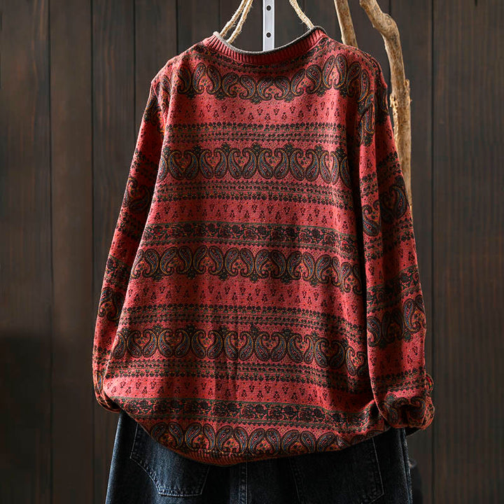 Pull en coton à manches longues et col rond pour femme, avec poche, motif floral automnal et Buddha Stones - image 4