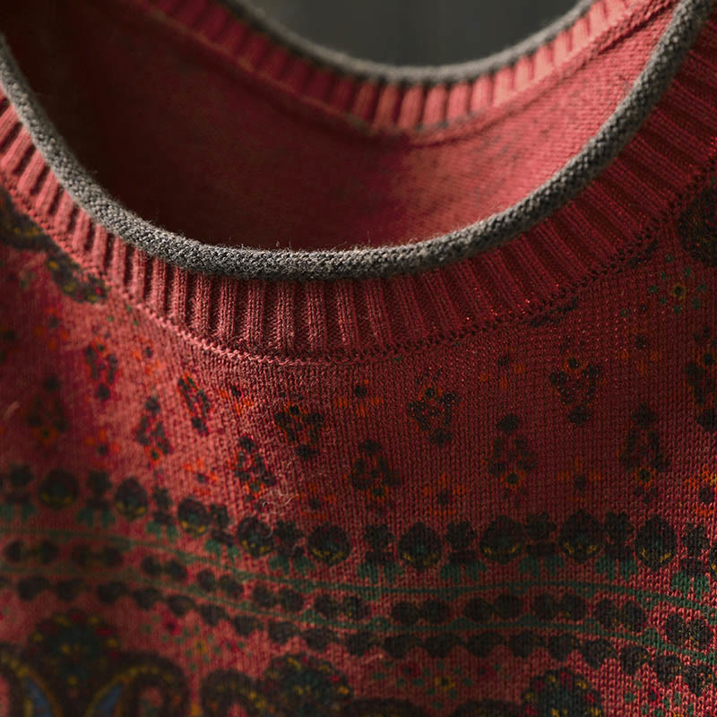 Pull en coton à manches longues et col rond pour femme, avec poche, motif floral automnal et Buddha Stones - image 6