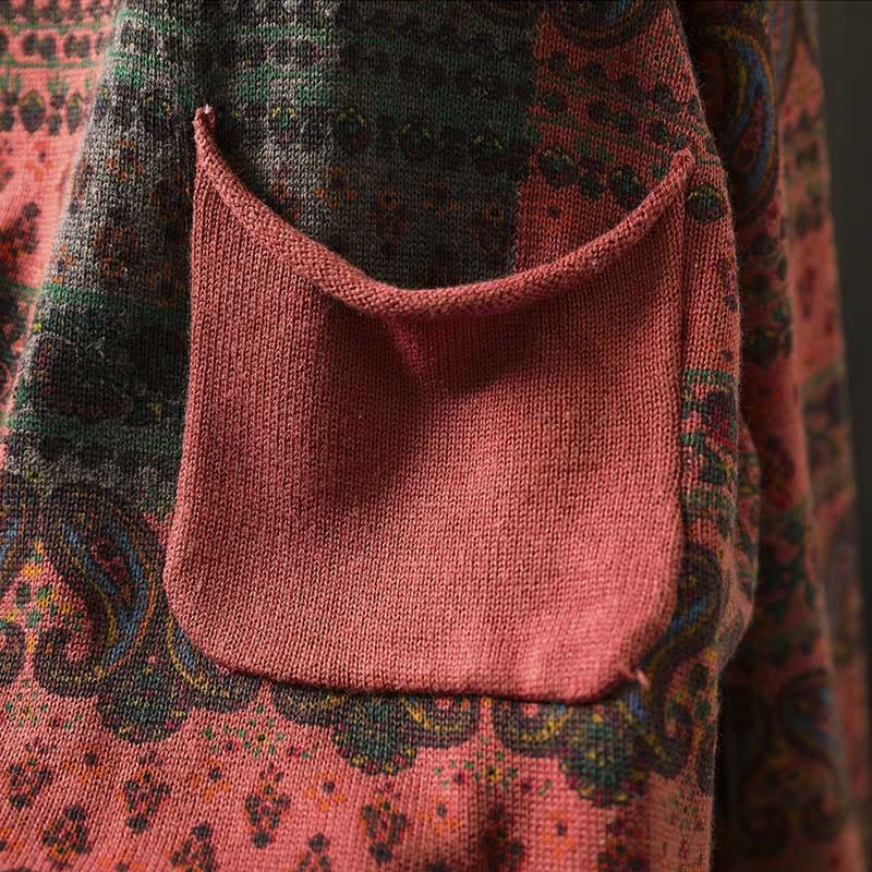 Pull en coton à manches longues et col rond pour femme, avec poche, motif floral automnal et Buddha Stones - image 7