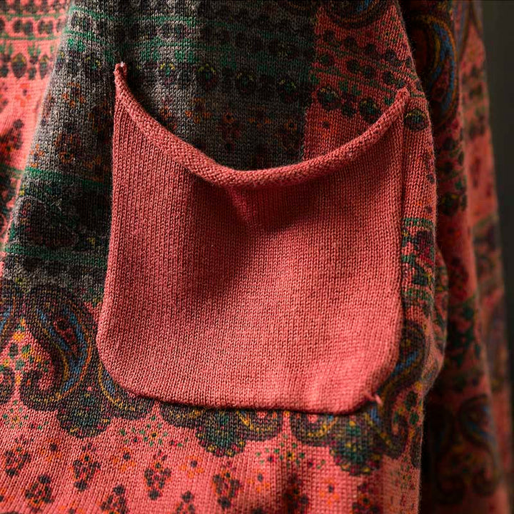 Pull en coton à manches longues et col rond pour femme, avec poche, motif floral automnal et Buddha Stones - image 7