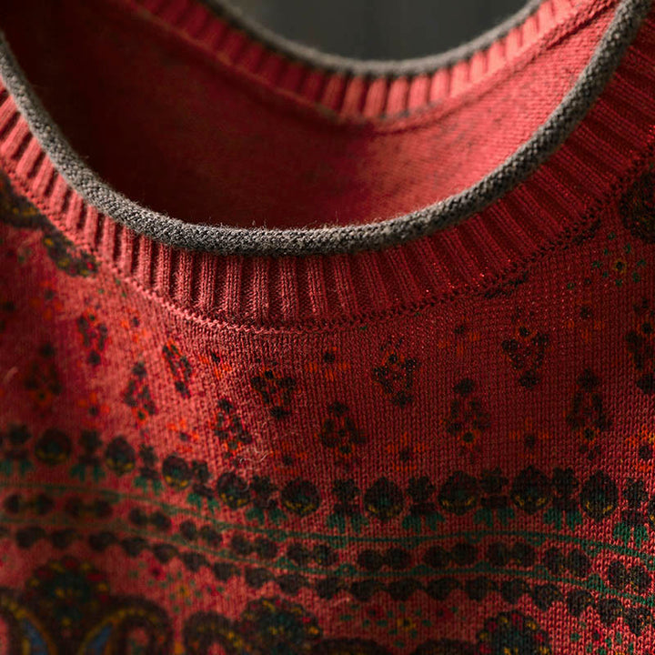 Pull en coton à manches longues et col rond pour femme, avec poche, motif floral automnal et Buddha Stones - image 6