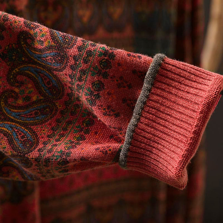 Pull en coton à manches longues et col rond pour femme, avec poche, motif floral automnal et Buddha Stones - image 10