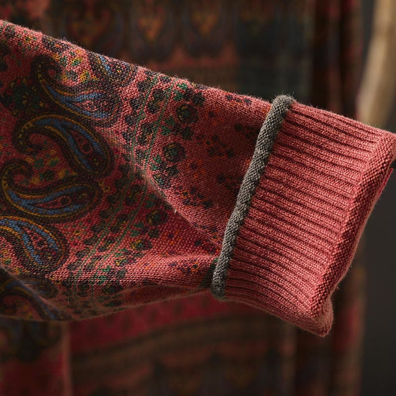 Pull en coton à manches longues et col rond pour femme, avec poche, motif floral automnal et Buddha Stones - image 10