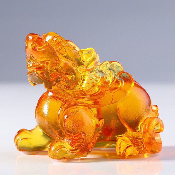 Buddha Stones Liuli Cristal Pixiu Décoration de maison porte-bonheur et richesse - Pixiu femelle jaune (patte droite vers l'avant) 8,5 x 5 x 7,5 cm - image 10