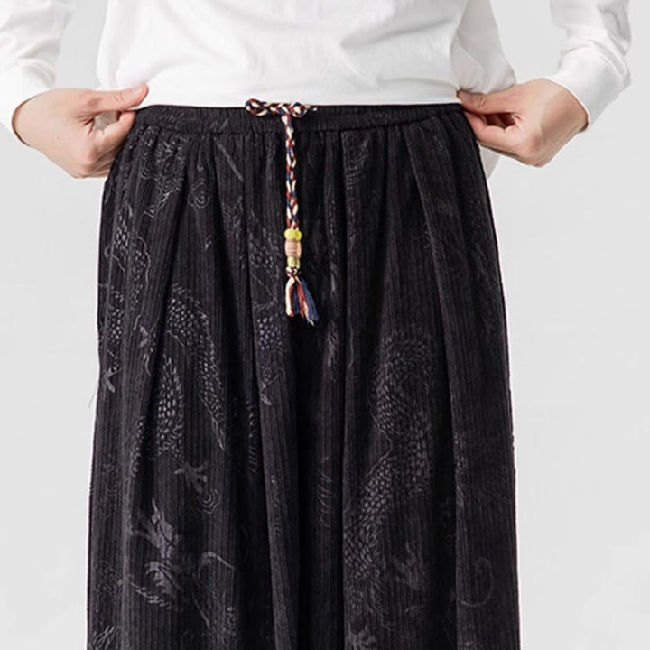 Pantalon harem pour homme en velours côtelé de coton à motif dragon et phénix d'hiver avec poches, orné de Buddha Stones - image 39