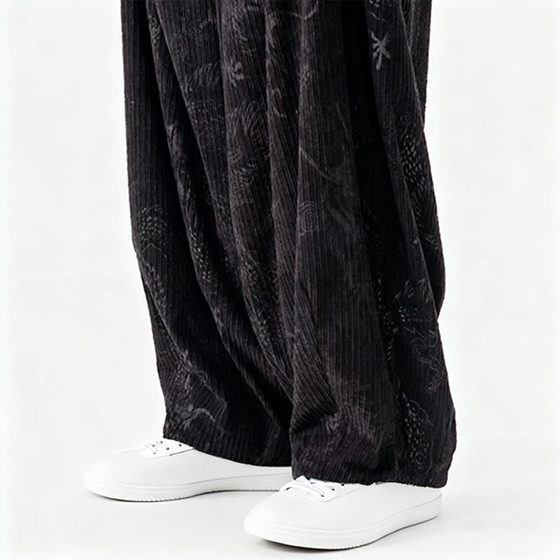 Pantalon harem pour homme en velours côtelé de coton à motif dragon et phénix d'hiver avec poches, orné de Buddha Stones - image 41