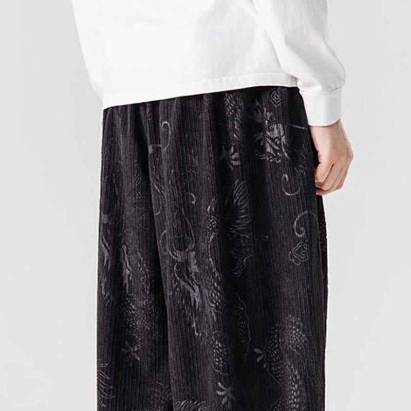 Pantalon harem pour homme en velours côtelé de coton à motif dragon et phénix d'hiver avec poches, orné de Buddha Stones - image 40