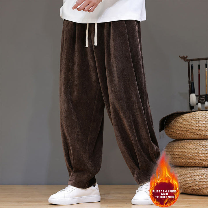 Pantalon harem homme en coton pur couleur hiver Buddha Stones, doublé polaire épaisse et poches - image 30