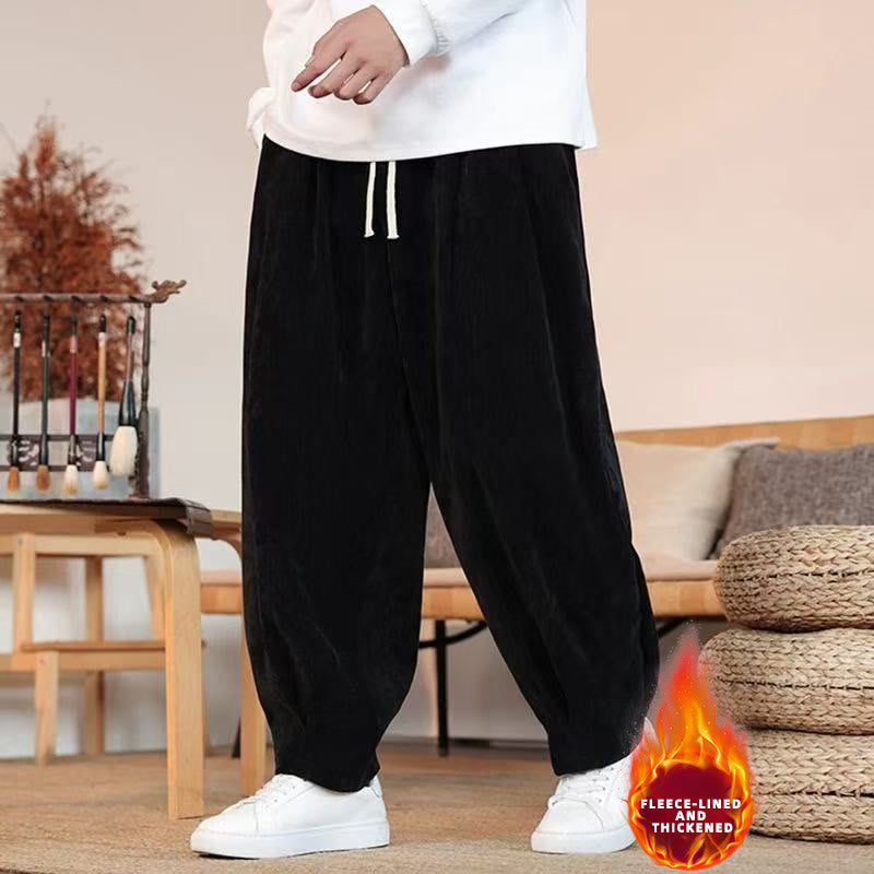 Pantalon harem homme en coton pur couleur hiver Buddha Stones, doublé polaire épaisse et poches - Noir (doublure polaire) - US/UK/AU46，EU56 (5XL) - image 27