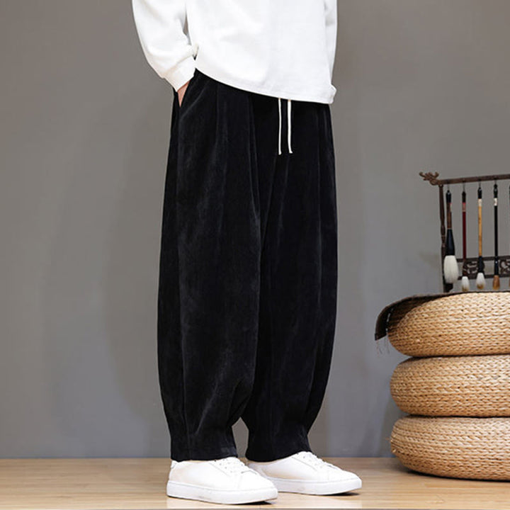 Pantalon harem homme en coton pur couleur hiver Buddha Stones, doublé polaire épaisse et poches - Noir - US/UK/AU46，EU56 (5XL) - image 8