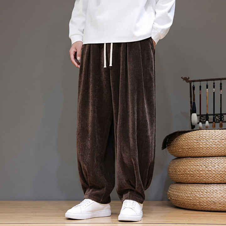 Pantalon harem homme en coton pur couleur hiver Buddha Stones, doublé polaire épaisse et poches - image 19
