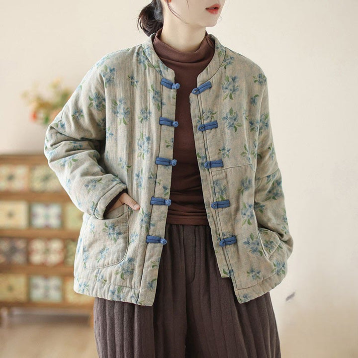 Veste thermique à manches longues pour femme Buddha Stones en coton imprimé floral avec poches - SteelBlue - US14，UK/AU18，EU46 (2XL) - image 11