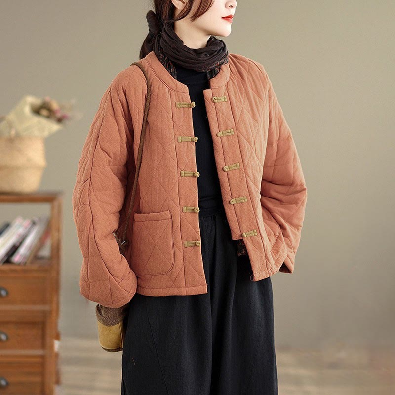 Veste Tai Chi Zen à manches longues et poches pour femme en coton uni Buddha Stones - Corail - US14，UK/AU18，EU46 (2XL) - image 0