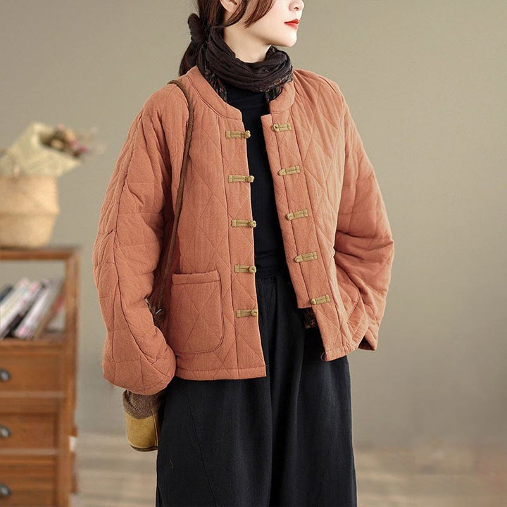 Veste Tai Chi Zen à manches longues et poches pour femme en coton uni Buddha Stones - Corail - US14，UK/AU18，EU46 (2XL) - image 0