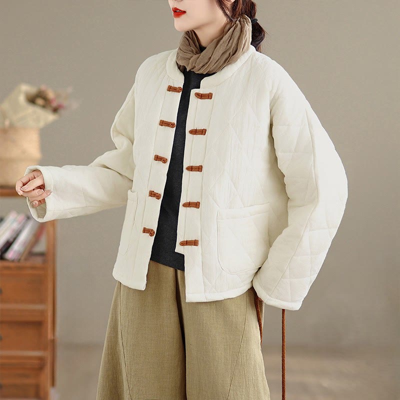 Veste Tai Chi Zen à manches longues et poches pour femme en coton uni Buddha Stones - Blanc - US14，UK/AU18，EU46 (2XL) - image 17