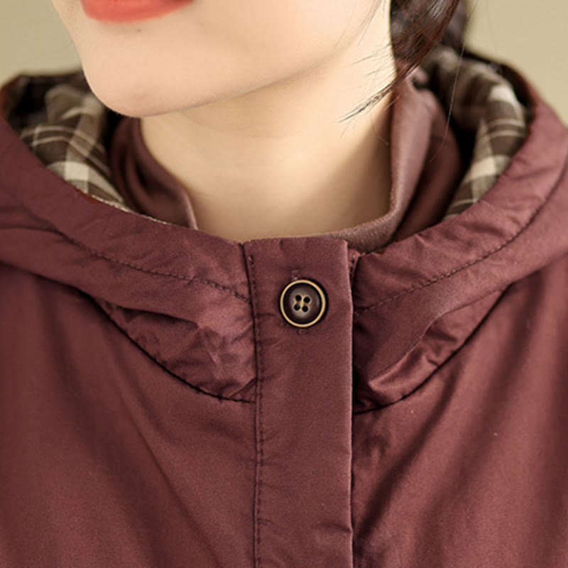 Sweat à capuche à carreaux Buddha Stones pour femme, manches longues, en coton épais avec poches - image 9