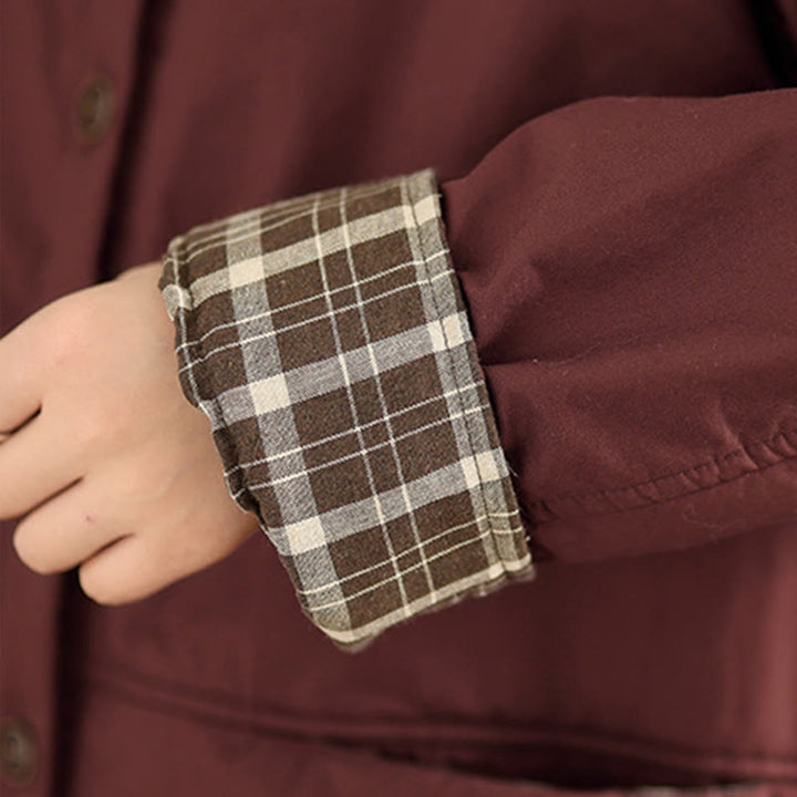 Sweat à capuche à carreaux Buddha Stones pour femme, manches longues, en coton épais avec poches - image 12