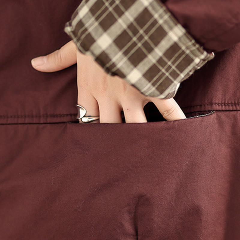 Sweat à capuche à carreaux Buddha Stones pour femme, manches longues, en coton épais avec poches - image 10