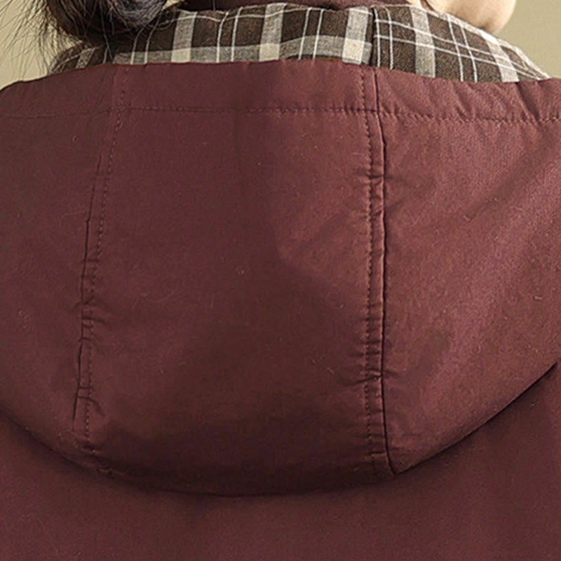 Sweat à capuche à carreaux Buddha Stones pour femme, manches longues, en coton épais avec poches - image 11