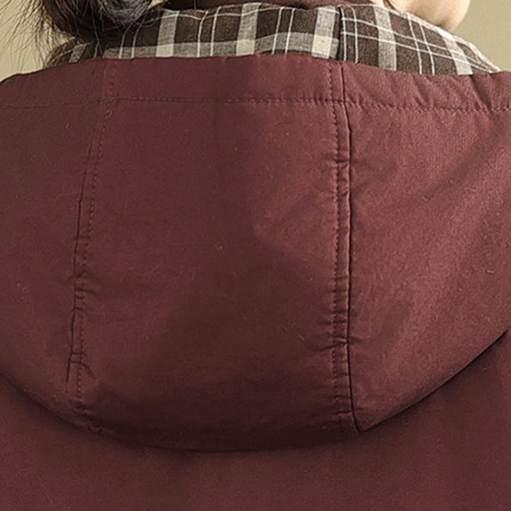 Sweat à capuche à carreaux Buddha Stones pour femme, manches longues, en coton épais avec poches - image 11