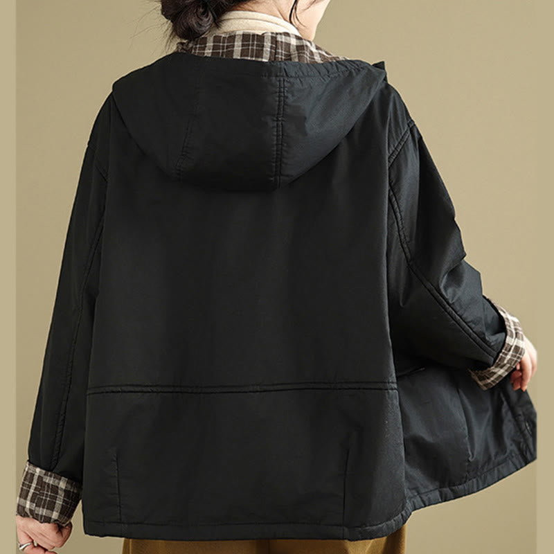 Sweat à capuche à carreaux Buddha Stones pour femme, manches longues, en coton épais avec poches - image 18