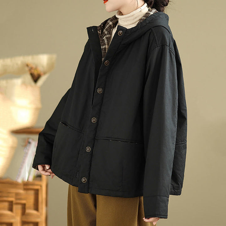 Sweat à capuche à carreaux Buddha Stones pour femme, manches longues, en coton épais avec poches - image 15