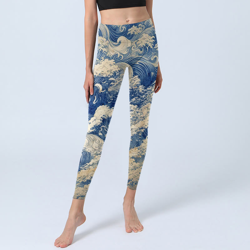 Leggings de sport pour femmes, imprimé motif vagues et Buddha Stones - image 5