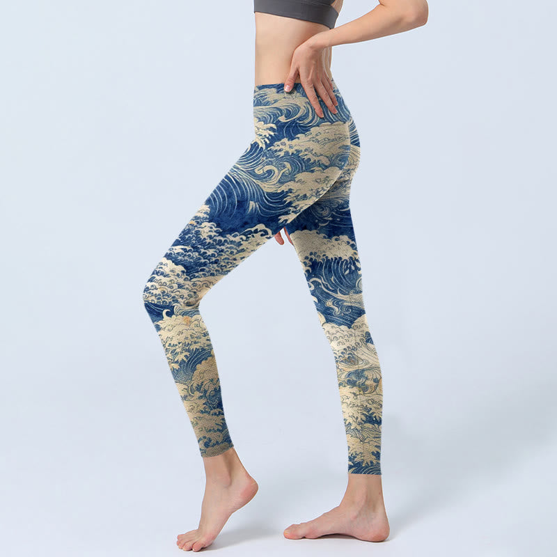 Leggings de sport pour femmes, imprimé motif vagues et Buddha Stones - image 2