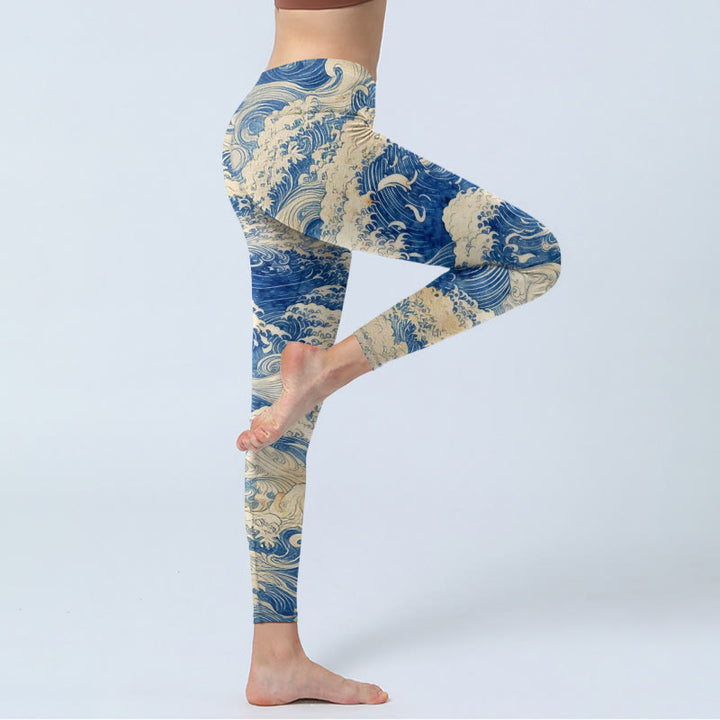 Leggings de sport pour femmes, imprimé motif vagues et Buddha Stones - image 4