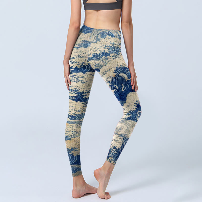 Leggings de sport pour femmes, imprimé motif vagues et Buddha Stones - image 3