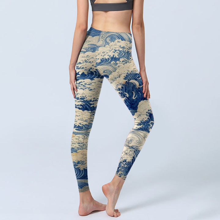 Leggings de sport pour femmes, imprimé motif vagues et Buddha Stones - image 3