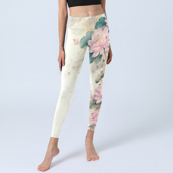 Leggings de sport pour femmes avec imprimé de Buddha Stones de lotus et feuilles, pantalon de yoga - image 5