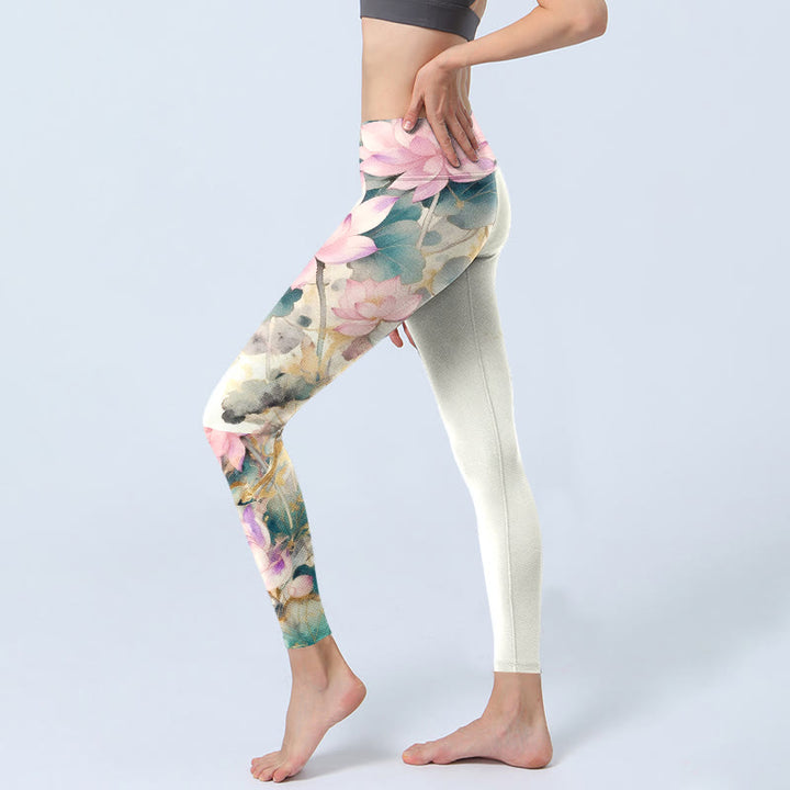 Leggings de sport pour femmes avec imprimé de Buddha Stones de lotus et feuilles, pantalon de yoga - image 2
