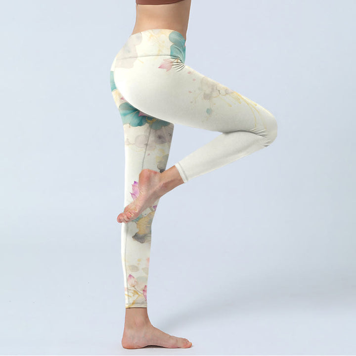 Leggings de sport pour femmes avec imprimé de Buddha Stones de lotus et feuilles, pantalon de yoga - image 4