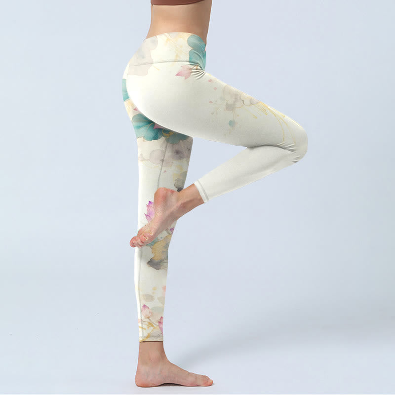 Leggings de sport pour femmes avec imprimé de Buddha Stones de lotus et feuilles, pantalon de yoga - image 4