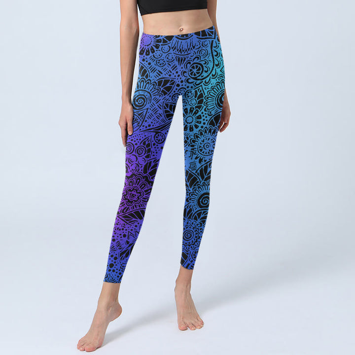 Leggings de sport pour femmes avec imprimé de Buddha Stones, fleurs et feuilles, pantalon de yoga - image 5