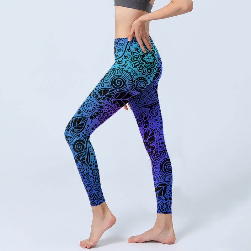 Leggings de sport pour femmes avec imprimé de Buddha Stones, fleurs et feuilles, pantalon de yoga - image 2