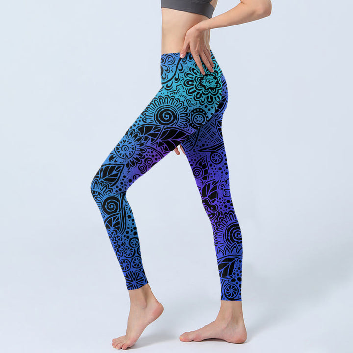 Leggings de sport pour femmes avec imprimé de Buddha Stones, fleurs et feuilles, pantalon de yoga - image 2