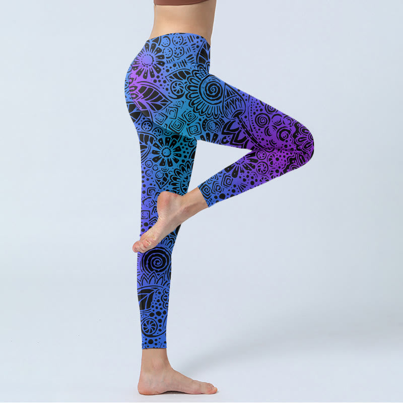 Leggings de sport pour femmes avec imprimé de Buddha Stones, fleurs et feuilles, pantalon de yoga - image 4